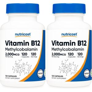 Nutricost Vitamin B12 (Methylcobalamin) 2000mcg, 240 Capsules – Vegetarian Caps, Non-GMO, Gluten Free B12 Supplement(120 Count (Pack of 2))