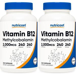 Nutricost Vitamin B12 (Methylcobalamin) 2000mcg, 240 Capsules – Vegetarian Caps, Non-GMO, Gluten Free B12 Supplement(240 Count (Pack of 2))