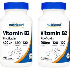 Nutricost Vitamin B2 (Riboflavin) 400mg, 120 Capsules – Gluten Free, Non-GMO(120 Count (Pack of 2))