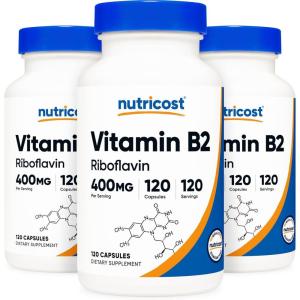 Nutricost Vitamin B2 (Riboflavin) 400mg, 120 Capsules – Gluten Free, Non-GMO(120 Count (Pack of 3))