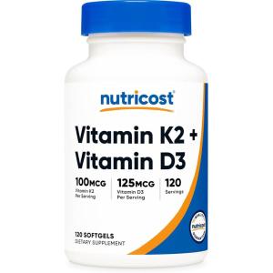 Nutricost Vitamin K2 (MK7) (100mcg) + Vitamin D3 (5000 IU) 120 Softgels – Gluten Free and Non-GMO(120 Count (Pack of 1))