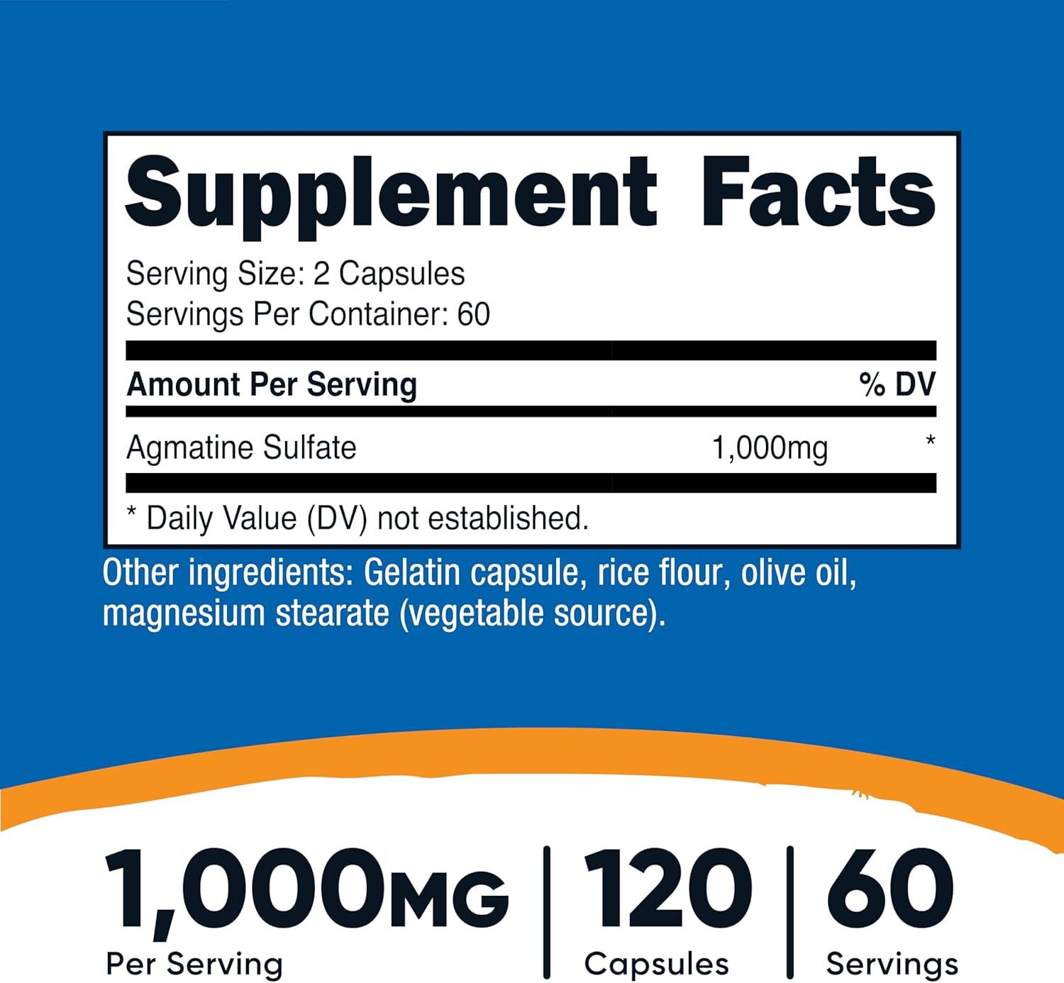 image:imageNutricost Agmatine Sulfate 1000mg 120 Capsules Gluten Free Non GMO 500mg Per Capsule120 Count Pack of 1