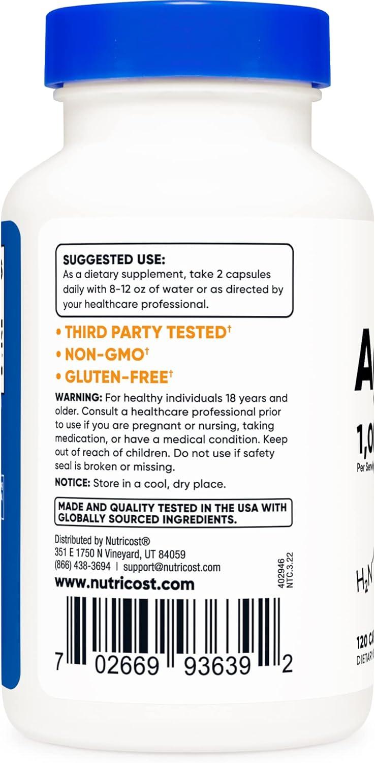 image:imageNutricost Agmatine Sulfate 1000mg 120 Capsules Gluten Free Non GMO 500mg Per Capsule2 Count Pack of 120