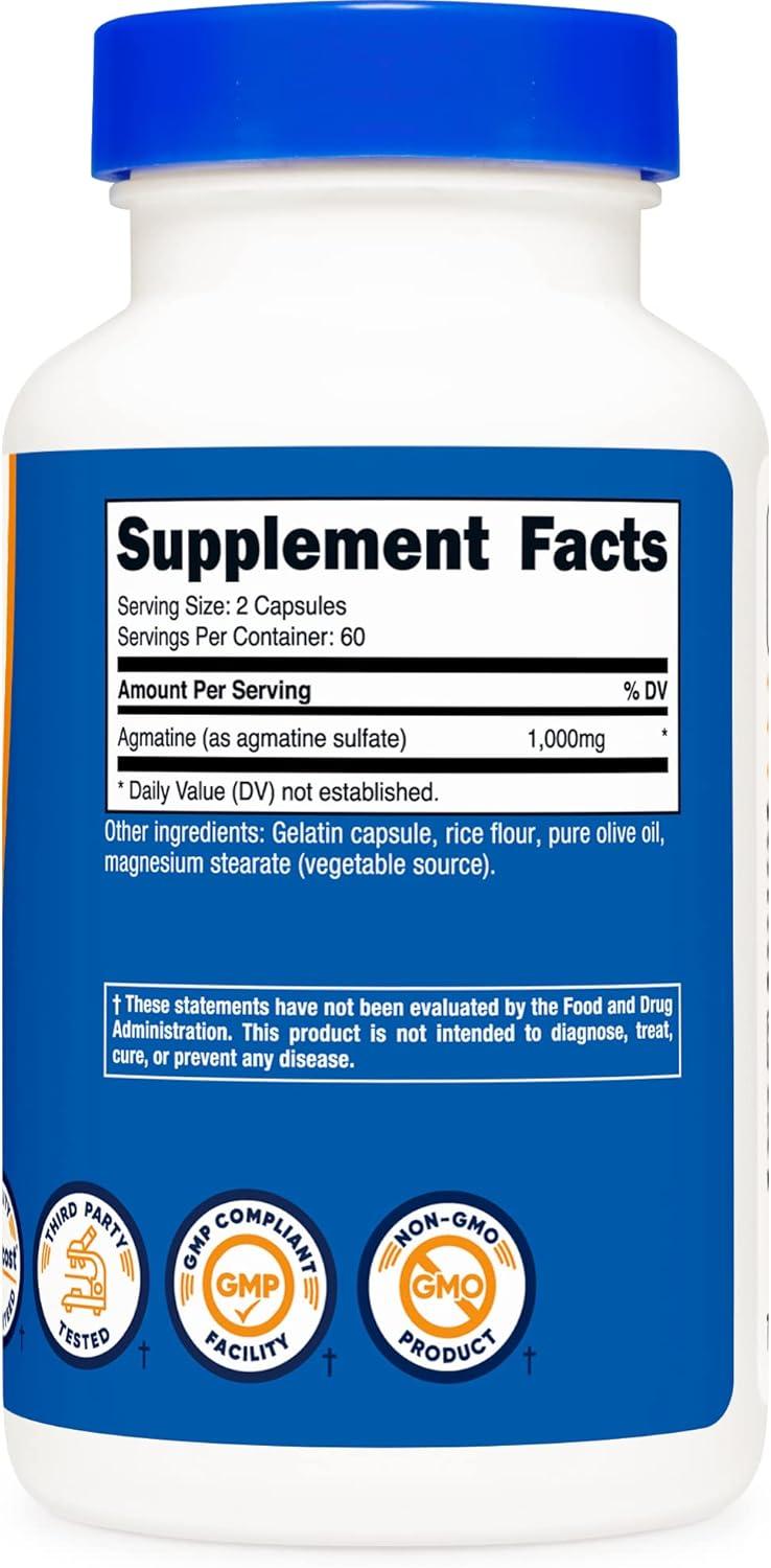image:imageNutricost Agmatine Sulfate 1000mg 120 Capsules Gluten Free Non GMO 500mg Per Capsule3 Count Pack of 120