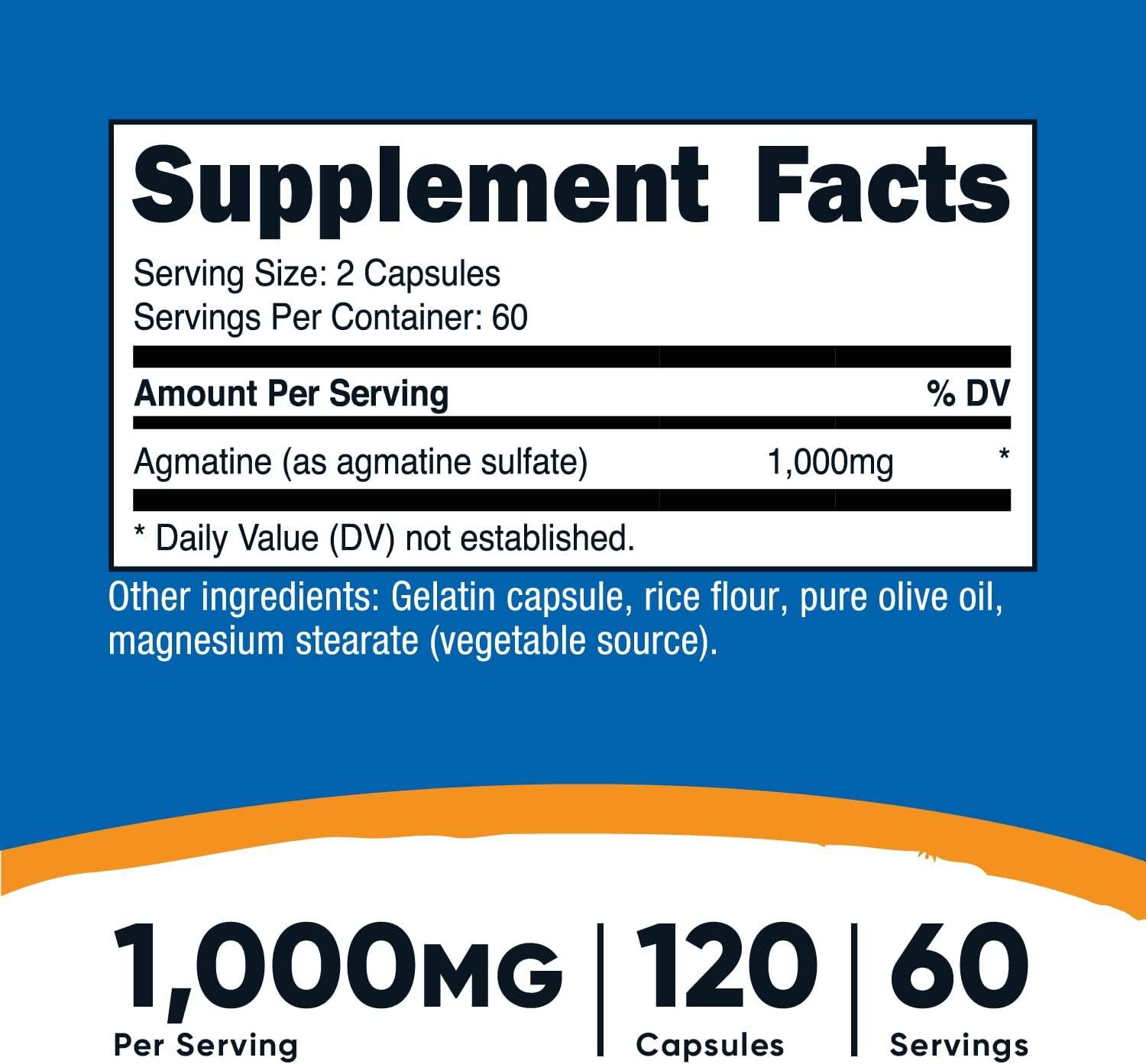 image:imageNutricost Agmatine Sulfate 1000mg 120 Capsules Gluten Free Non GMO 500mg Per Capsule3 Count Pack of 120