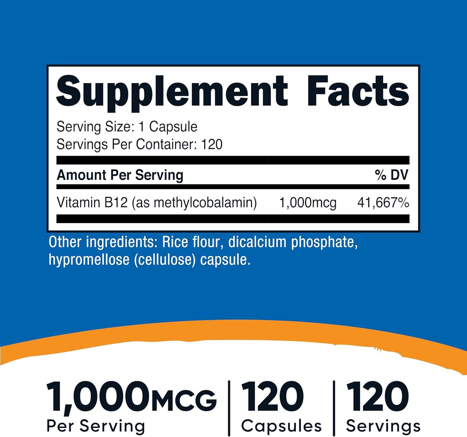image:imageNutricost Vitamin B12 Methylcobalamin 1000mcg 240 Capsules Vegetarian NonGMO amp Gluten Free B12 Supplement120 Count Pack of 1