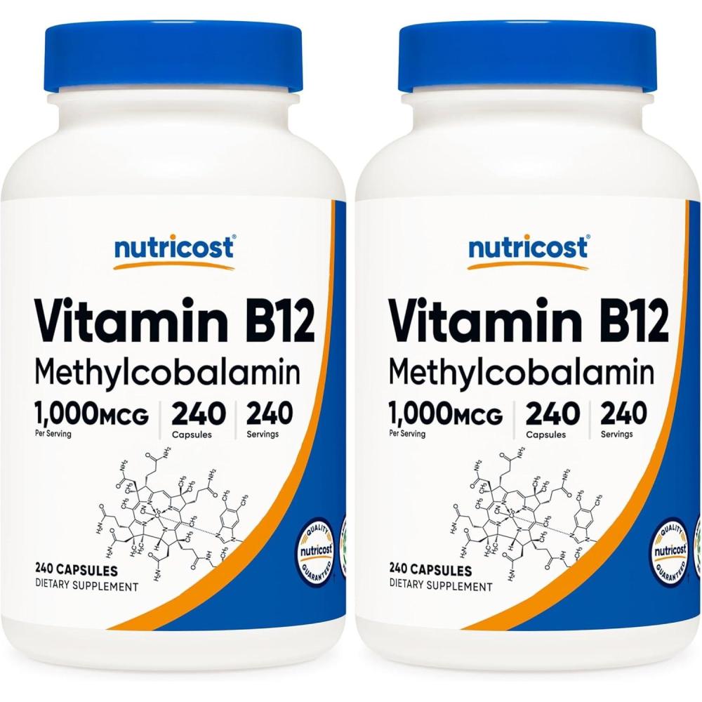 image:imageNutricost Vitamin B12 Methylcobalamin 1000mcg 240 Capsules Vegetarian NonGMO amp Gluten Free B12 Supplement240 Count Pack of 2