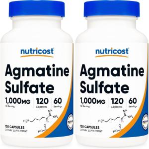 Nutricost Agmatine Sulfate 1000mg, 120 Capsules – Gluten Free, Non GMO, 500mg Per Capsule(120 Count (Pack of 2))