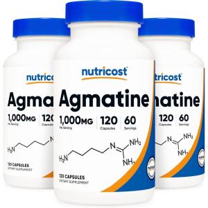 Nutricost Agmatine Sulfate 1000mg, 120 Capsules – Gluten Free, Non GMO, 500mg Per Capsule(3 Count (Pack of 120))