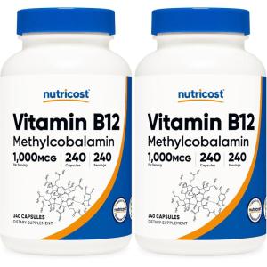 Nutricost Vitamin B12 (Methylcobalamin) 1000mcg, 240 Capsules – Vegetarian, Non-GMO & Gluten Free B12 Supplement(240 Count (Pack of 2))
