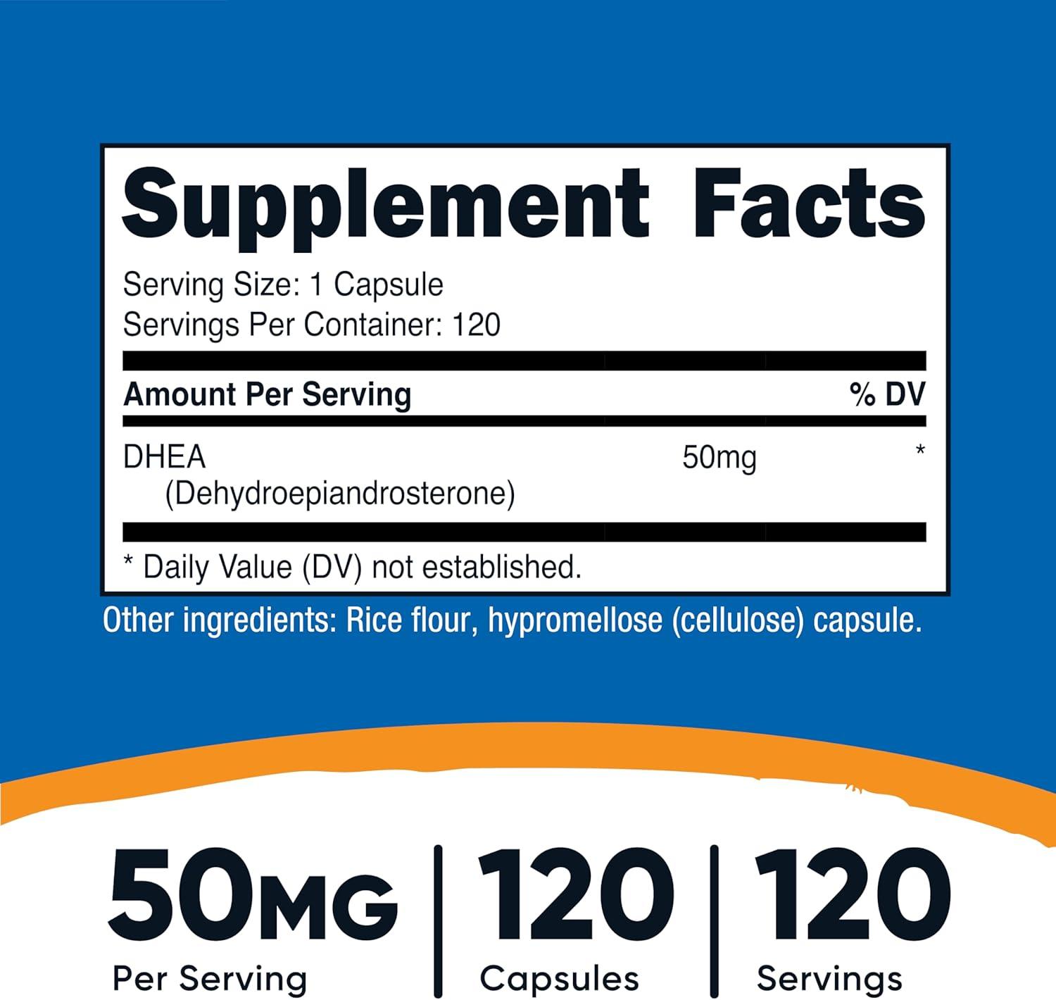 image:imageNutricost DHEA 50mg 120 Capsules Gluten Free Soy Free NonGMO Supplement120 Count Pack of 1